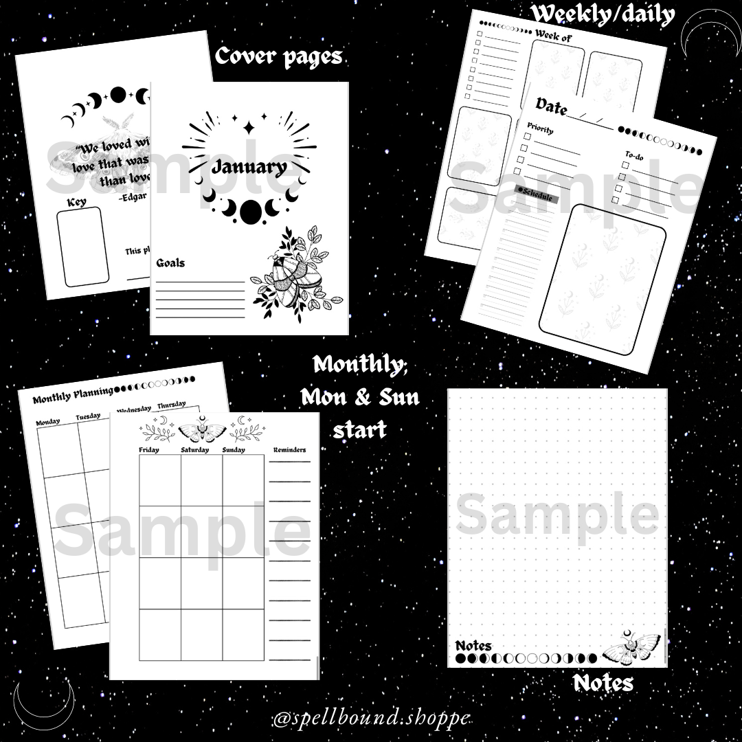 Shadowed Schedules: Printable Planner Pages for the Alternative Spirit